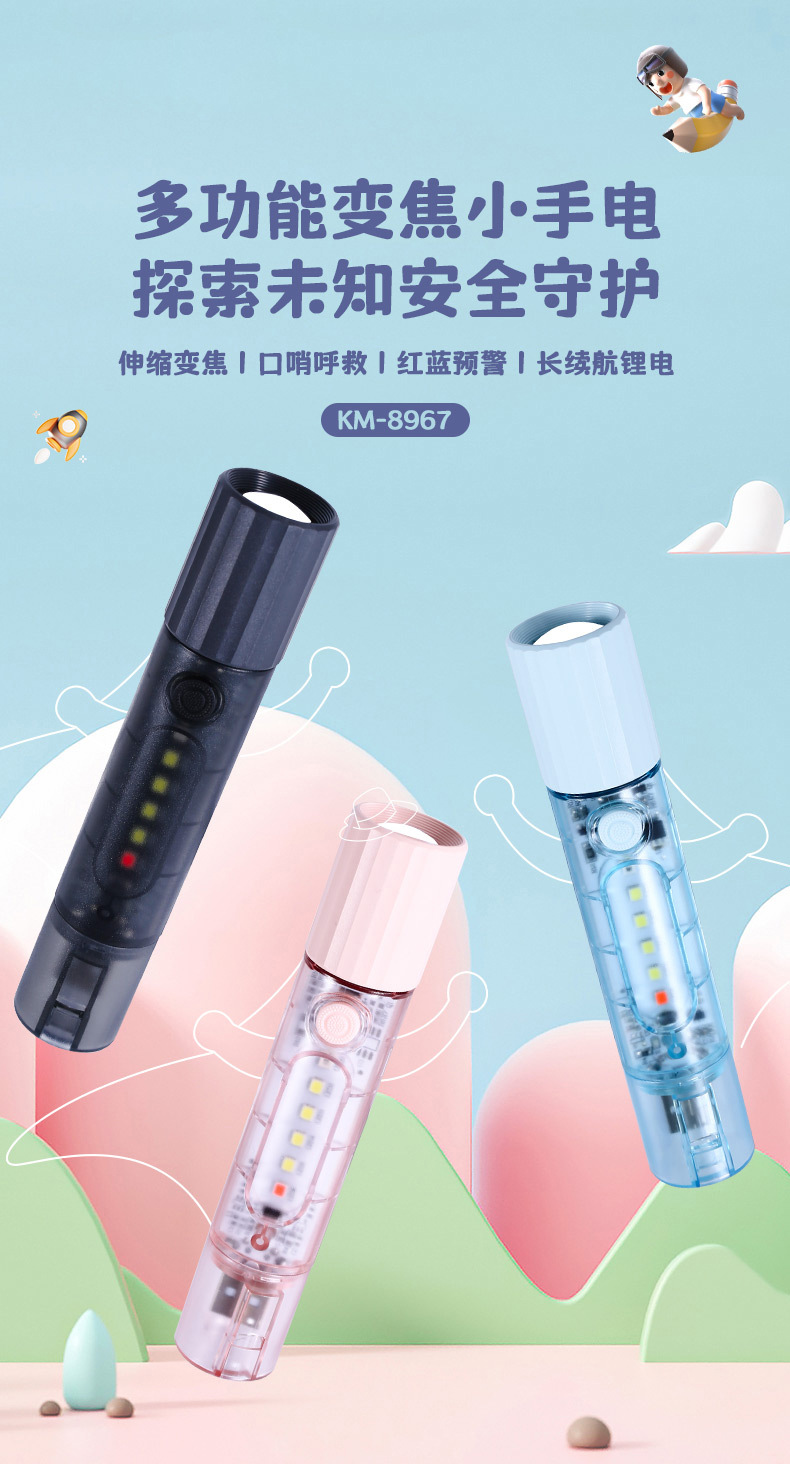 Kangming Boxed Led Flashlight for Home Use, High-Brightness, Multi-Functional, Portable, Outdoor Long-Range Emergency Flashlight Wholesale
