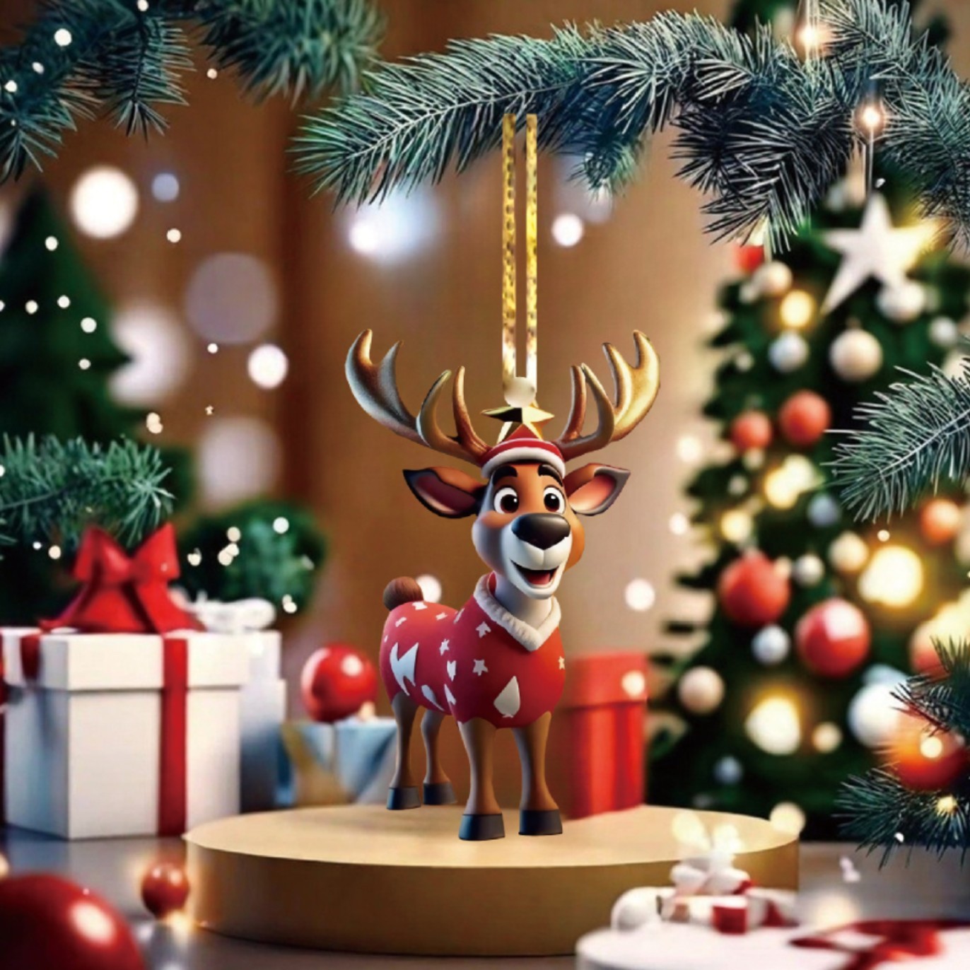 Navidad acrílico 2D encantador ciervo decoración de automóviles colgante árbol de Navidad colgar joyas