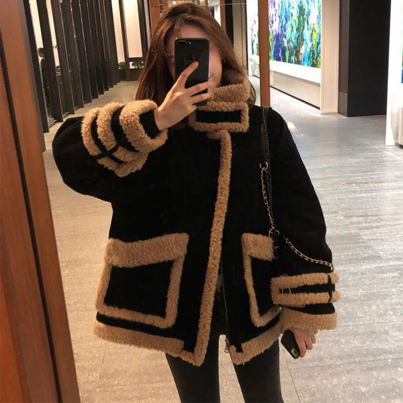 小香风加厚羊羔毛外套女冬季新款港味皮毛一体机车夹克棉服大衣潮