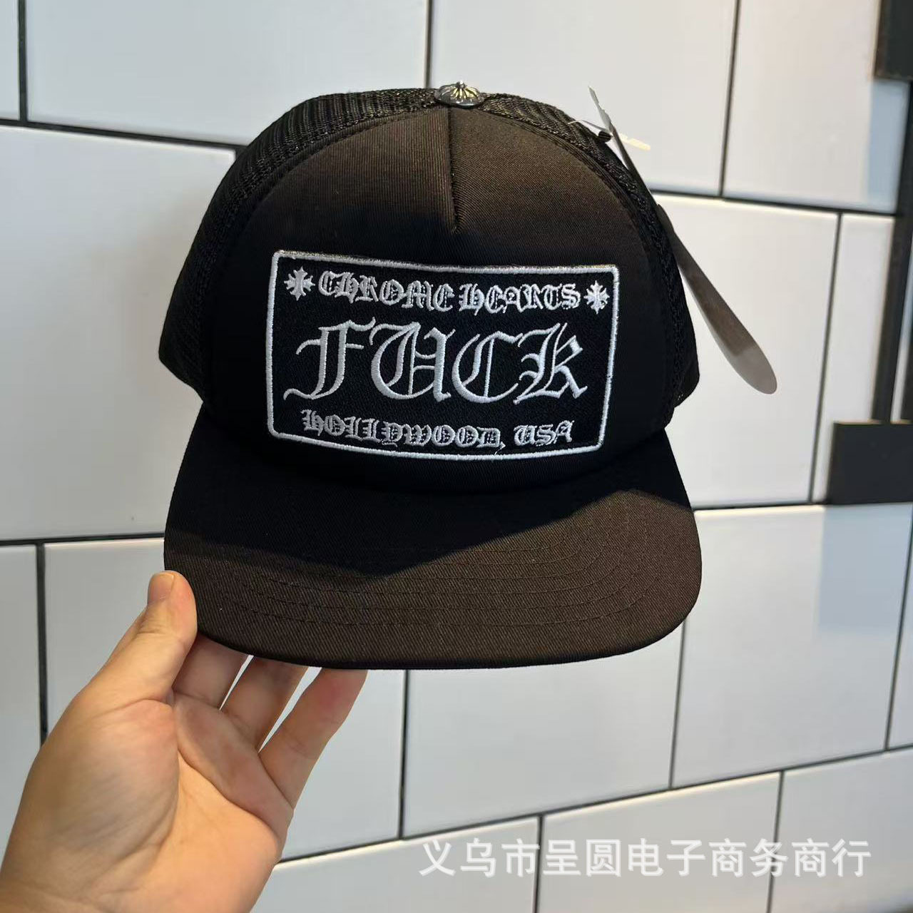 Sombrero para el sol CH Cro de verano para parejas nuevas de moda americana, sombrero de hip-hop de ala plana bordado a la moda ~ sombrero de malla de béisbol