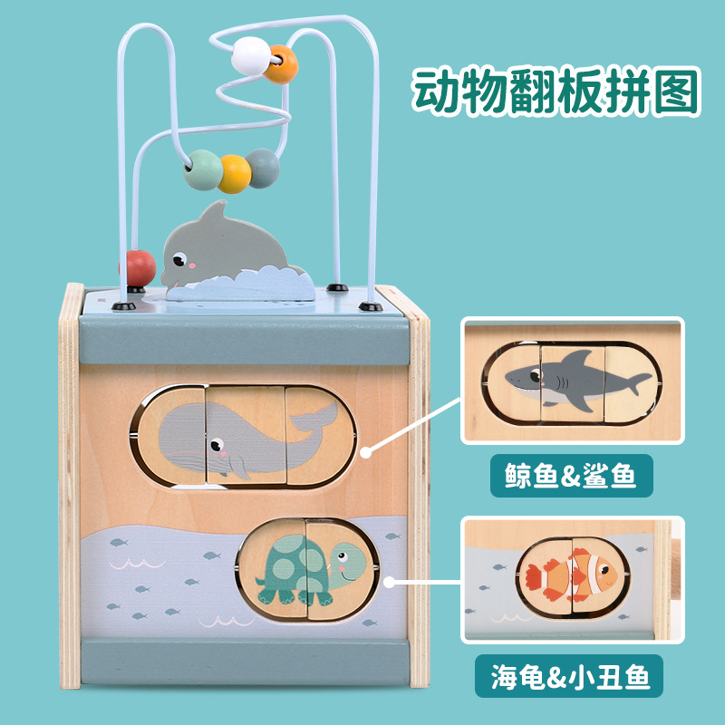 Educación infantil de madera educación temprana iluminación juguetes nueva energía multi-cinética de cuatro lados animal laberinto de Cuentas grandes al por mayor