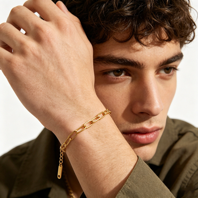 European and American Cross-Border Stainless Steel Bracelet with a High-End Feel, Plated with 18K Gold, Plain Chain, Cross Chain, O-Chain, Lobster Clasp, Titanium Steel Jewelry