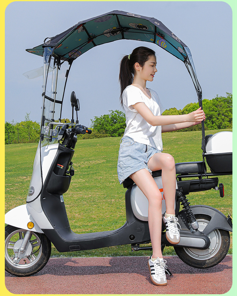 Electric Vehicle Fully Foldableing Awning New Retractable Fully Retractable Parasol Assembly-Free Awning Battery Vehicle Rain Umbrella