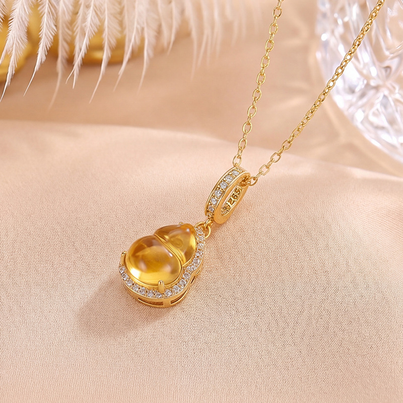 Mặt dây chuyền bạc S925 mạ vàng pha lê hình hồ lô Fulu thanh lịch — Mặt dây chuyền đơn (không bao gồm chuỗi)