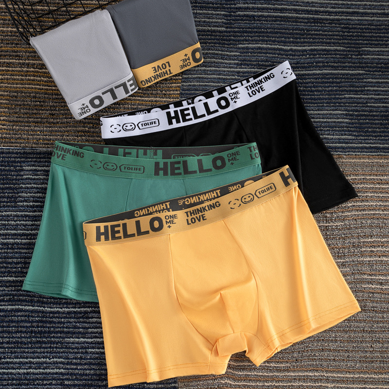 Cross-Border Popular European and American Size Hello Men's Boxer Briefs, Domestic Online Popular Underwear, Boys' Underwear Can Be Shipped on Behalf of Others