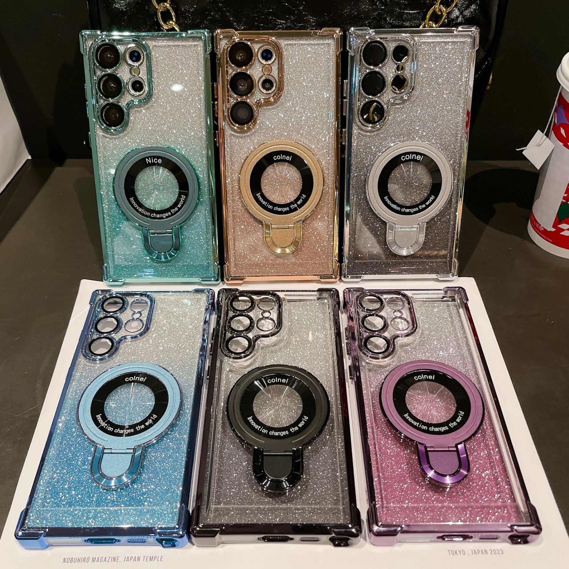 Funda con soporte para Samsung S25 Ultra, con protección anticaída de airbag en las cuatro esquinas y acabado galvanizado, película protectora para lente S26 FE, S24 Plus.