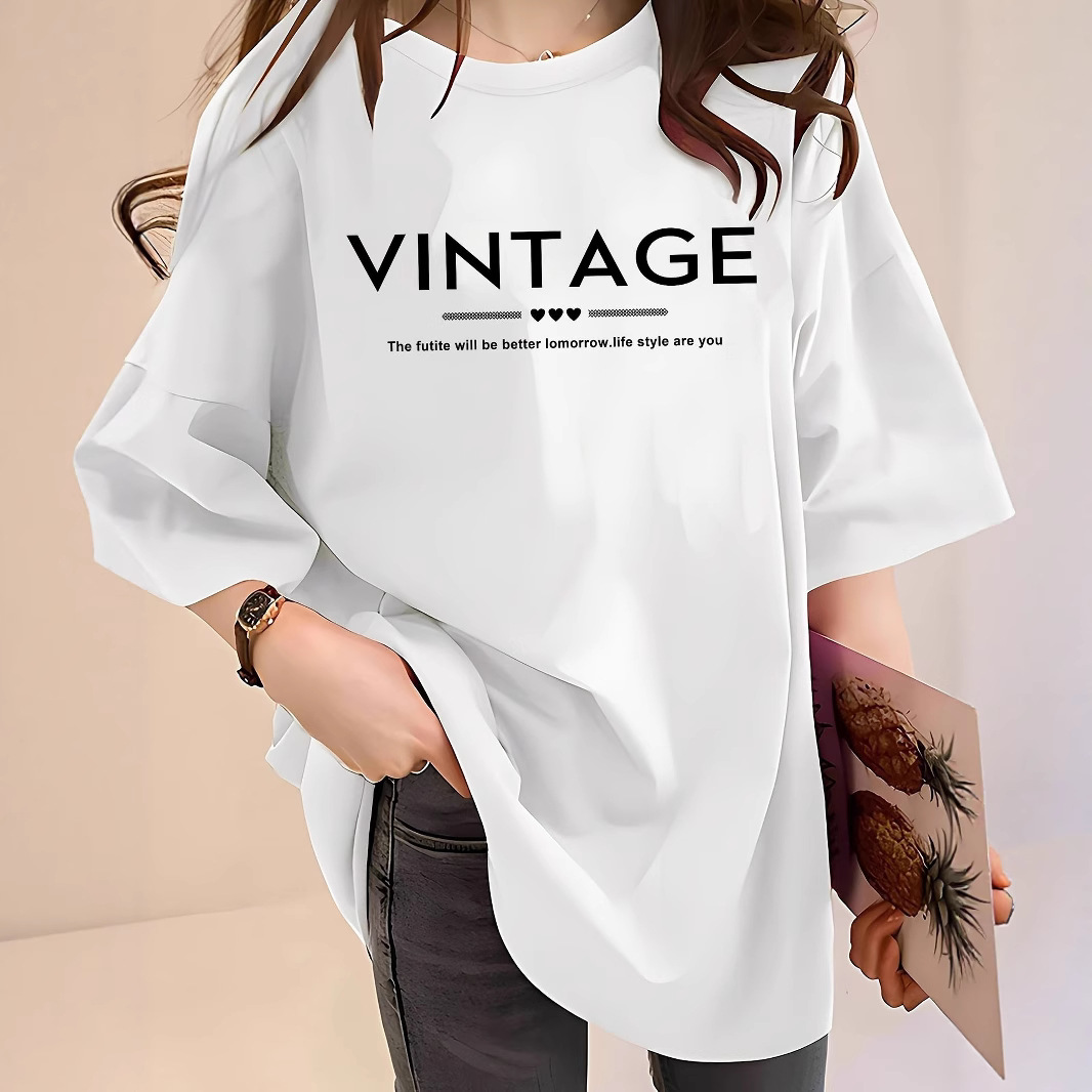 日韩跨境女士短袖t恤女夏季2025新款卡通印花洋气设计感宽松上衣