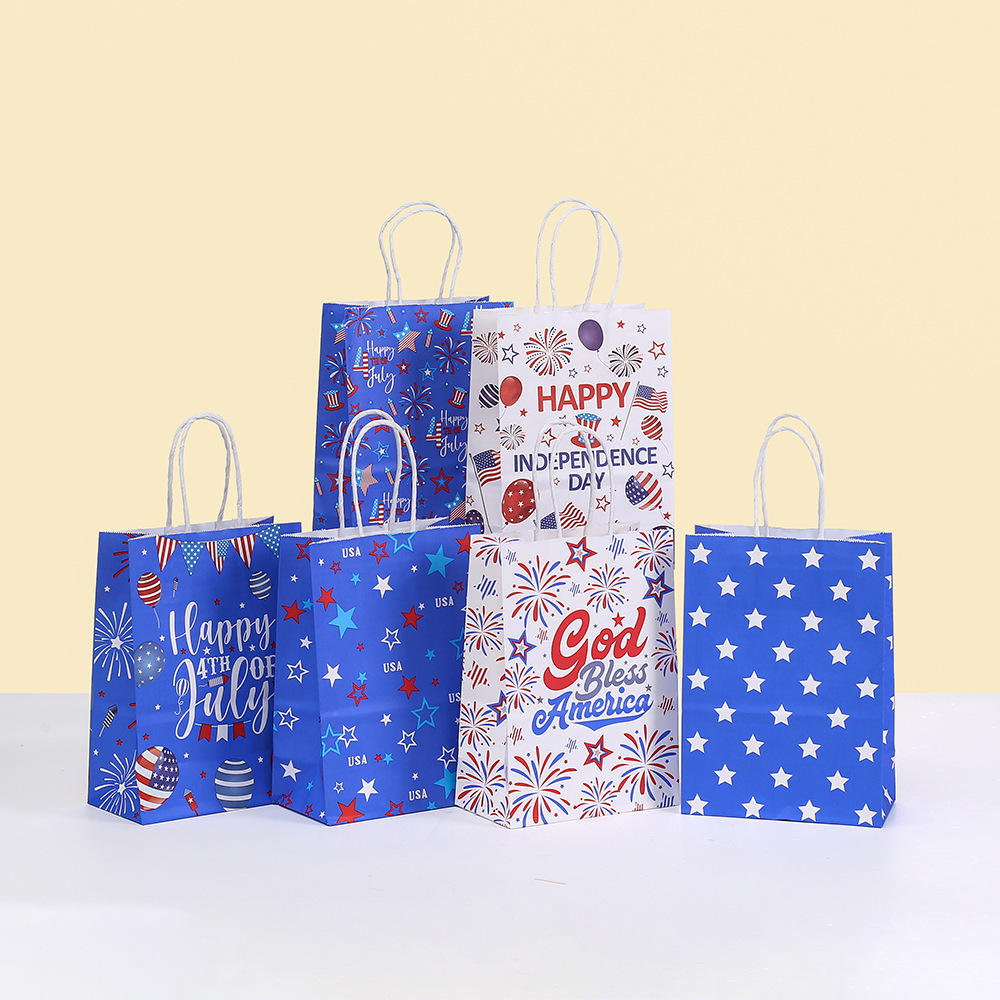 跨境美国独立日星星印花牛皮纸纸袋通用商场购物礼品袋 派对糖果
