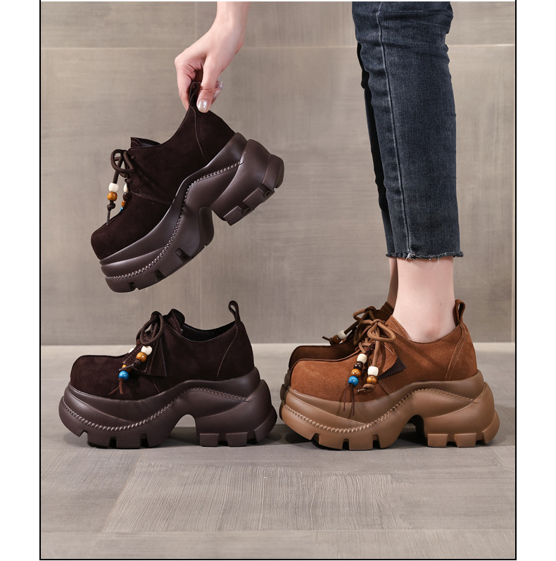 Giày lười nữ đế xuồng cao platform phong cách JK preppy thanh lịch, đế dày — nâu chi tiết 17
