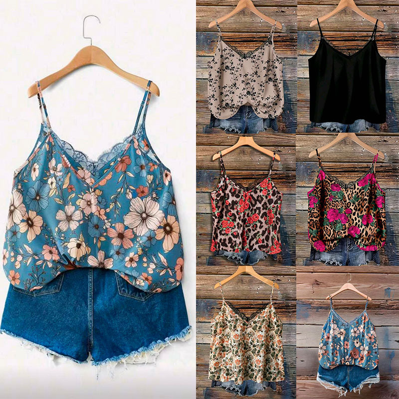 2026 Cross-Border Amazon Independent Site Temu Hot-Selling Plus-Size Women's Clothing, Slimming Lace V-Neck Camisole