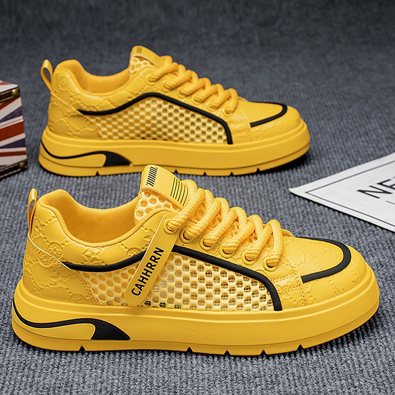 Zapatillas huecas de red grande, zapatos casuales de malla para jóvenes estudiantes, verano 2025, todo fósforo, nicho, zapatos de moda para hombres