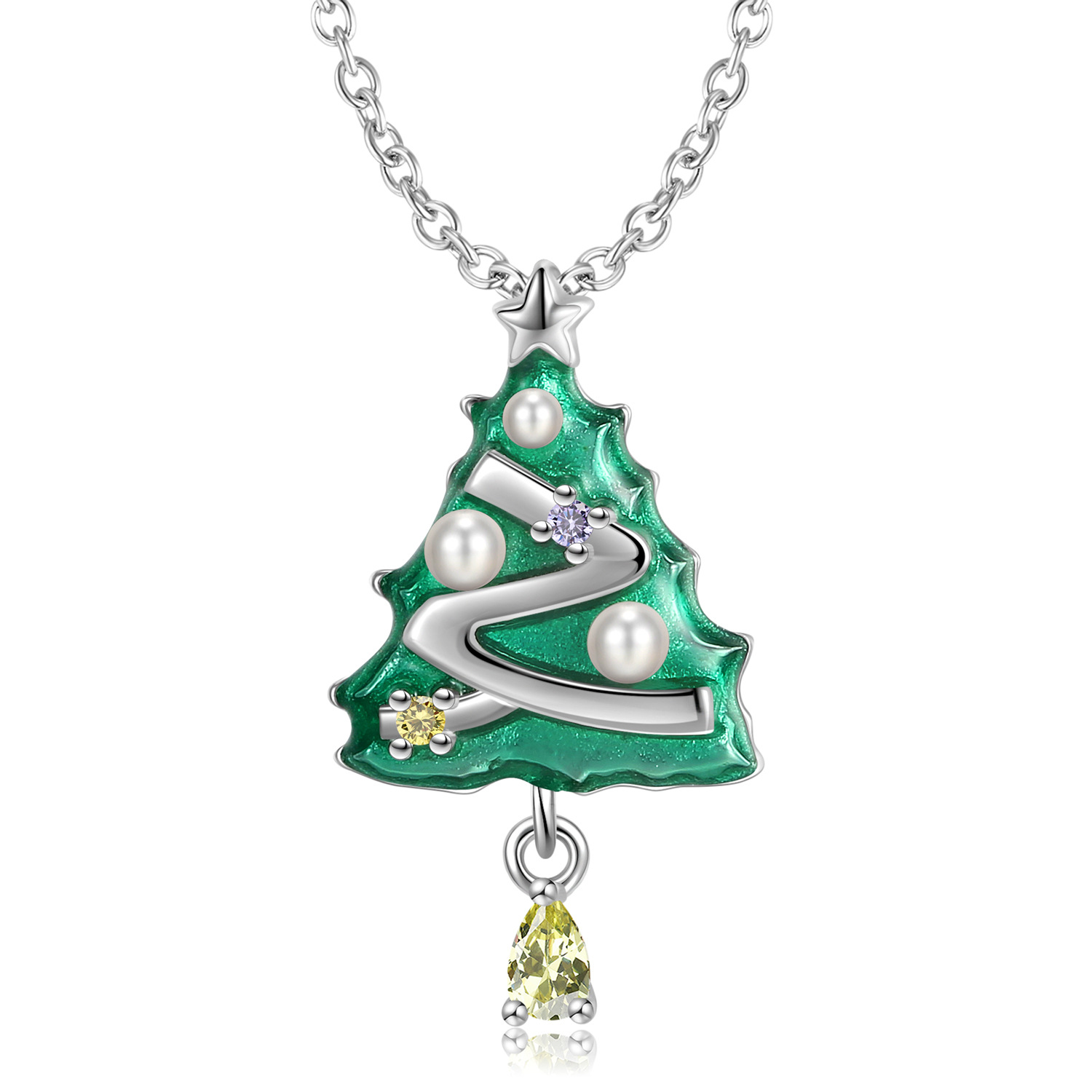 Modern Style Christmas Tree Sterling Silver Enamel Plating Inlay Pearl Zircon Necklace Pendant display picture 1