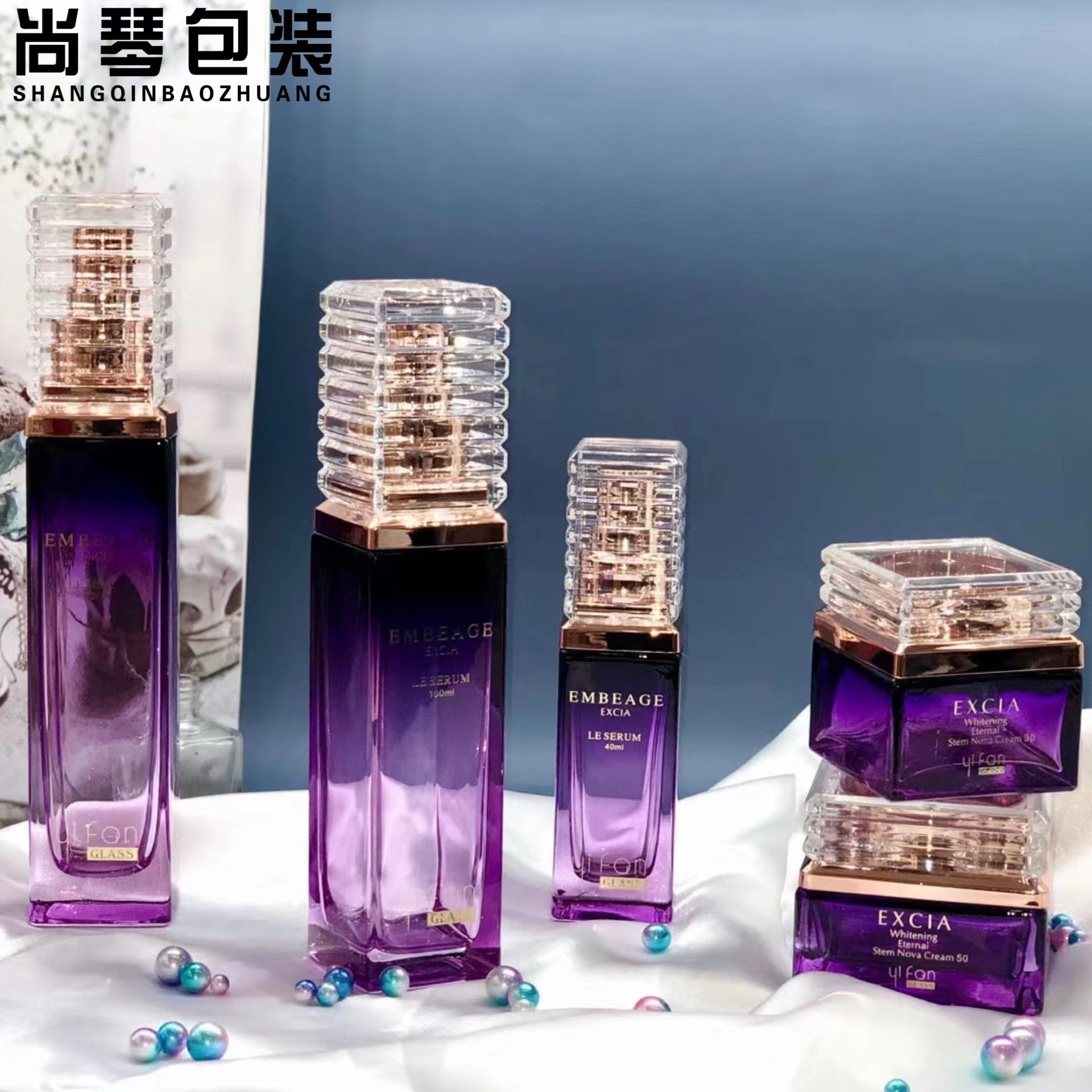 50g botella de crema cuadrada en stock 40ml de fondo grueso esencia botella de vidrio traje 100mL botella de loción de prensado cuadrado