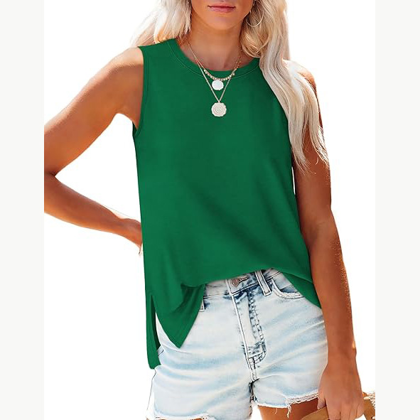 Transfronterizo 2024 nuevo estilo comercio exterior europeo y americano casual imitación algodón suelto color sólido chaleco sin mangas cuello redondo apertura lateral top femenino image 13