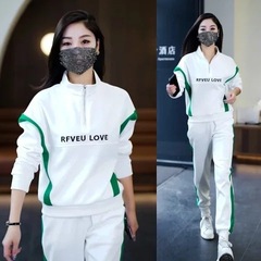カジュアルスポーツウェアスーツ2025春秋新作韓国風ファッションルーズスリムスタンドカラースウェットシャツ2点セット