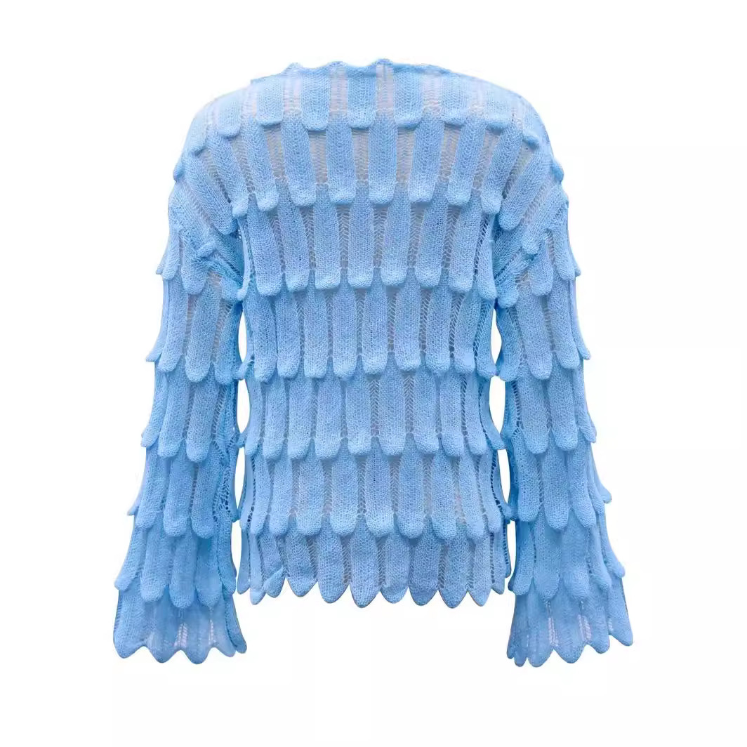 Vêtements pour femmes Printemps et automne pull ample en plumes chic style occidental à manches longues haut de style paresseux creux pull tricoté polyvalent pour femmes_voghion.com