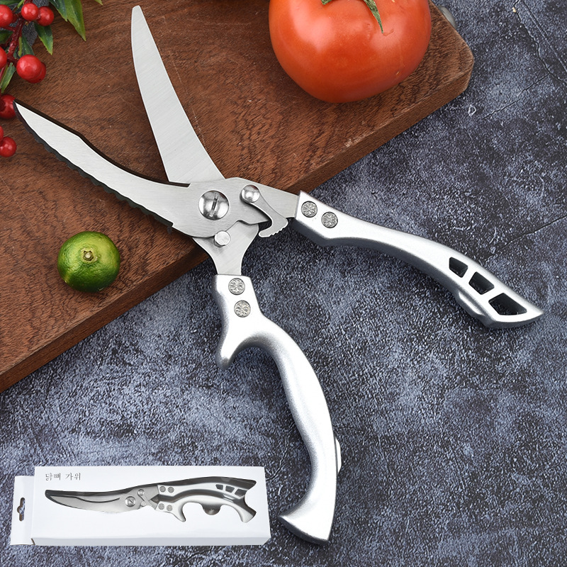 Factory wholesale aluminum alloy handle chicken bone scissors cross-border household kitchen chicken goose fish food scissors stainless steel kitchen scissors