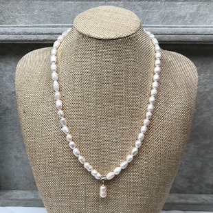 Live 107 Natural Freshwater Pearl 5-6mm White Rice Finished Necklace Pearl Thread Pendant