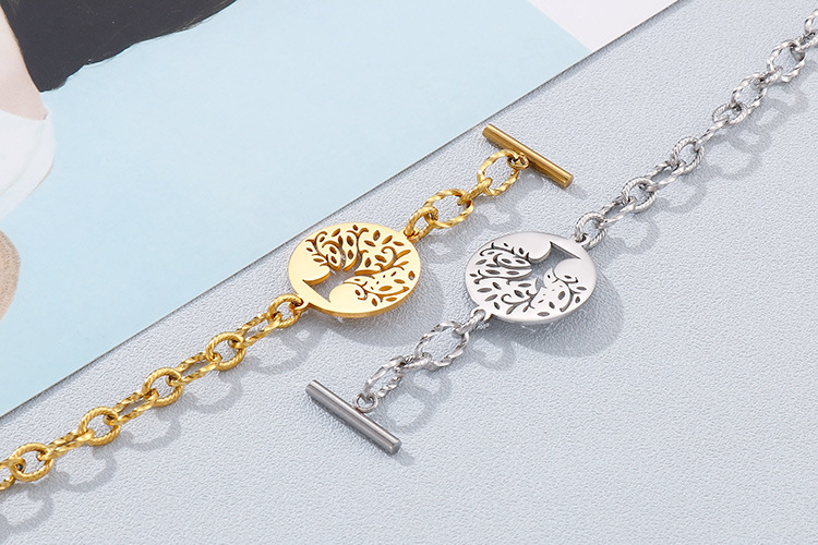 14g Weight PVD Coated Gold Plating Process 18K Gold Plated Plating Material 304 Stainless Steel Pendant Material No Inlaid Inlay Material Bracelets Classification 304 Stainless Steel Chain Material Anniversary, Business, Travel Occasion 304 Stainless Steel Material Life Tree Pattern Women'S Gender Fashion Style Waterproof Non Tarnish Craft Gold, Silver Color PVD Coated 18K Gold Plated Geometric Titanium Steel Fashion Waterproof Non Tarnish Bracelets 9