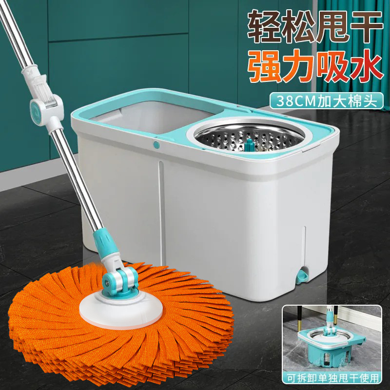 Household Rotating Mop for Dry and Wet Use, Hands-Free Washing, Enlarged and Thickened, One-Step Cleaning, Lazy Absorbent Mop with Bucket for Wooden Floors