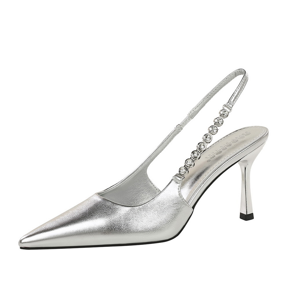 Pointed Toe Rhinestone Stiletto Heels For Women Back Strap Pumps_voghion.com