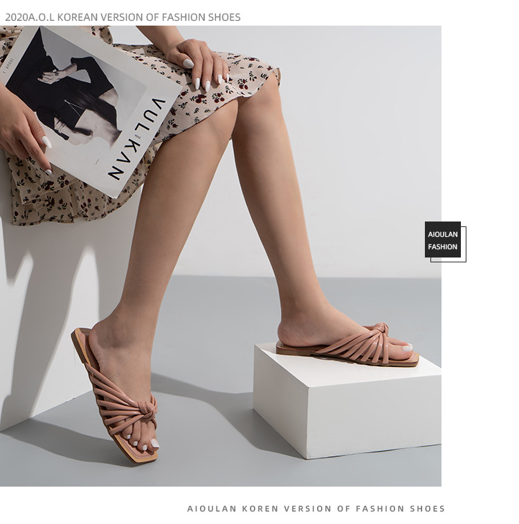 Tek Kelime Örgülü Düz Sandalet Ve Terlik Yaz Modası Hollow Beach Terlik_voghion.com