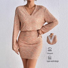 时尚性感针织连衣裙2025秋冬新款欧美气质纯色长袖露背设计毛衣女