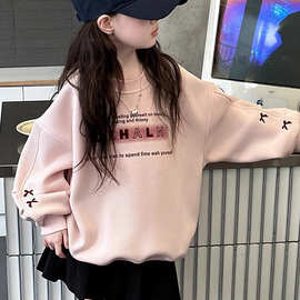 女童春秋装时尚休闲卫衣2025年新款儿童洋气女孩秋季圆领印花上衣