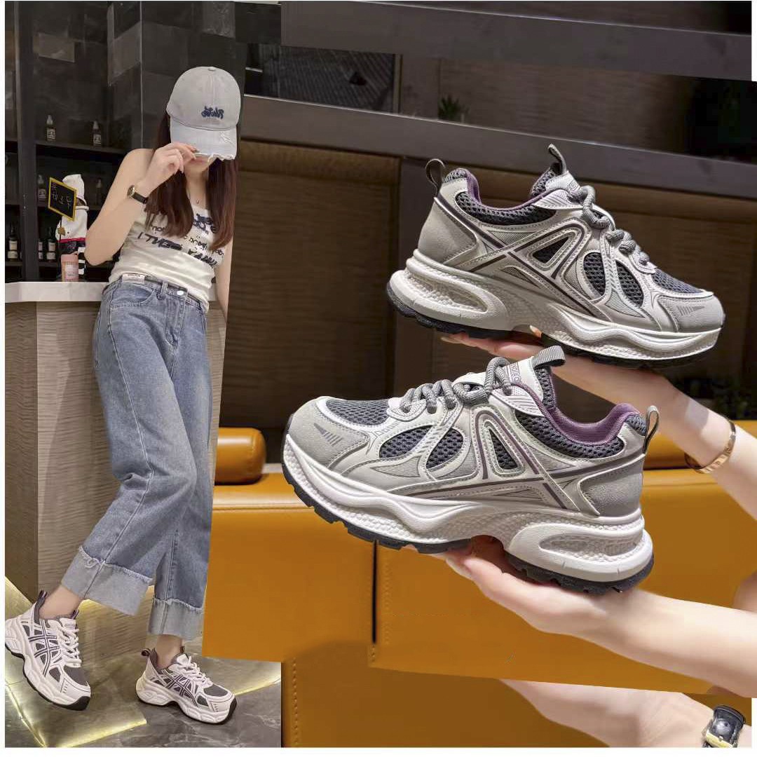 Cross-Border Genuine Leather Thick-Soled Dad Shoes for Women, 2025 Autumn New Soft-Soled Travel Shoes, Versatile Breathable Running Shoes for Women