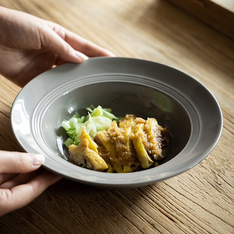 Juego de vajilla de cerámica de estilo nórdico, platos para el hogar, platos para carne, platos de alta gama, platos redondos para arroz, tazones con forma de sombrero de paja, venta al por mayor