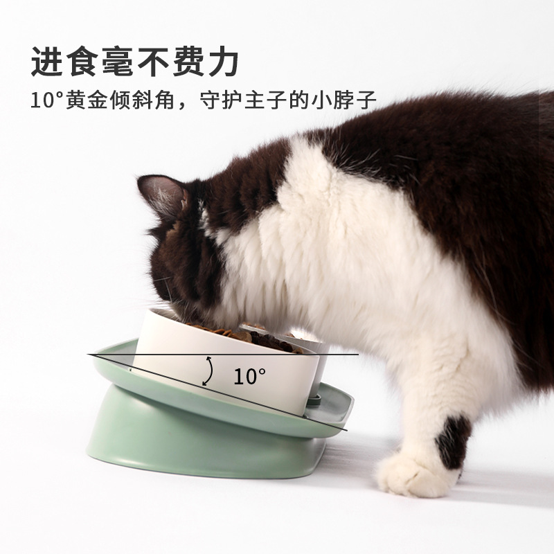 Gato tazón de cerámica doble tazón de comida de gato tazón de perro tazón de alimentos protección cervical columna vertebral gatito tazón de agua anti-knock mascotas suministros