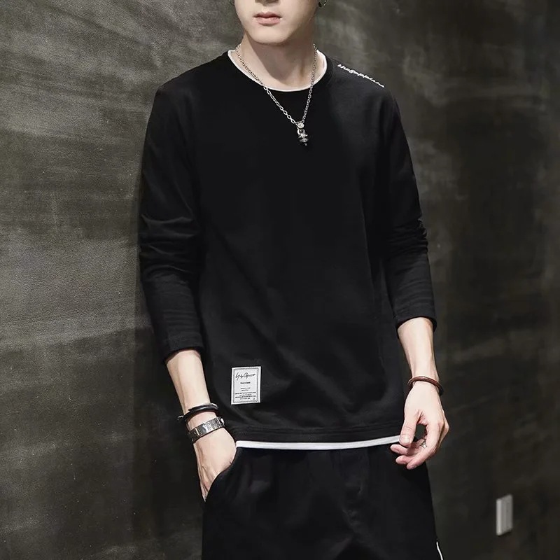 boy Long Sleeve T-Shirt For Men Trendy Gray Crew Neck Clothes Tops Inner Wear Autumn Winter Casual Base Shirt_voghion.com