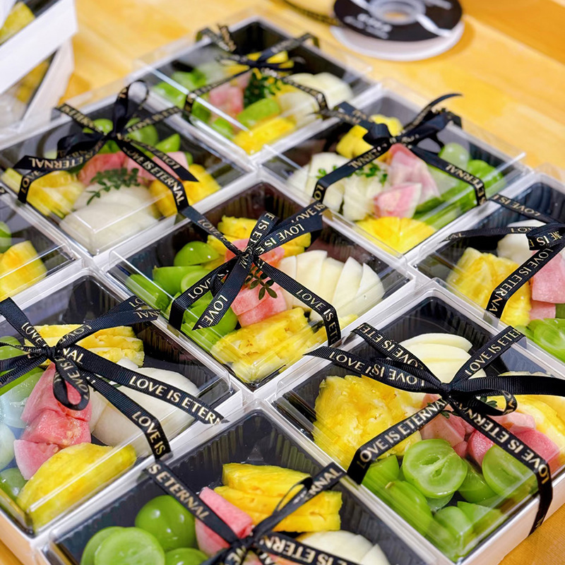 Caja de embalaje de corte de frutas y frutas plegables de una sola caja de plástico de papel antivaho desechable de cuarenta y nueve compartimentación de frutas y verduras con tapa