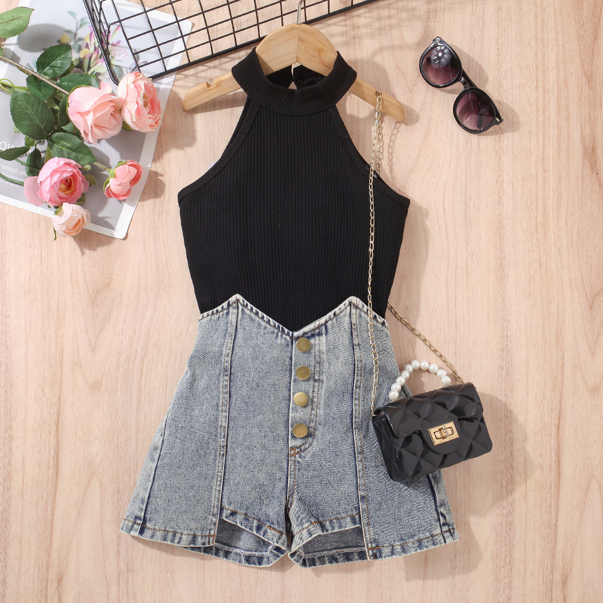 208g Weight Kids Clothing Sets Children's Clothing Type Casual Simple Style Solid Color Cotton Girls Clothing Sets