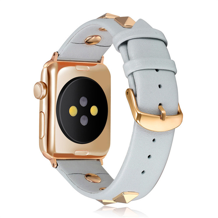Rivet style strap for Apple Watch Series 7 6 SE 5 4 3 2 leather strap