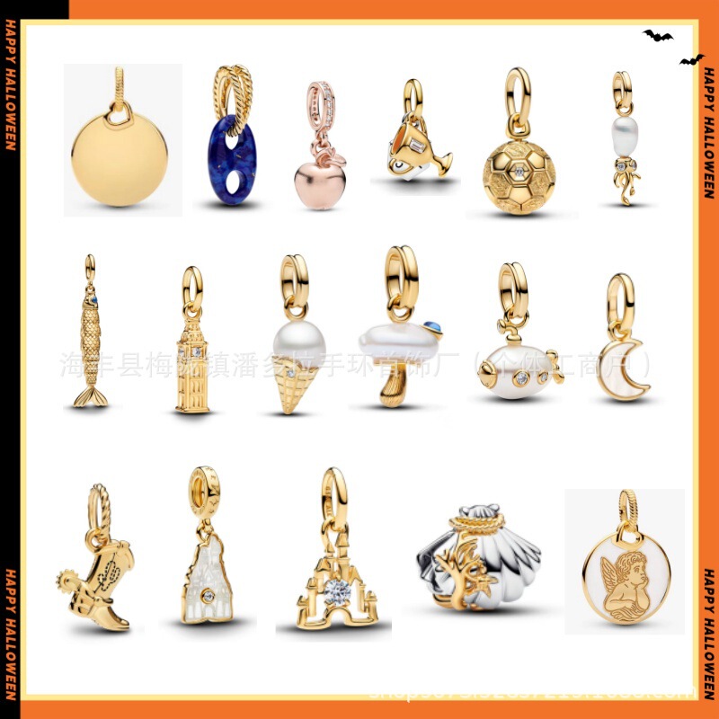 Pandora Gold-Colored Pendant, Hand-Glove, Snitch Key, Heart Pendant DIY Accessories New Model