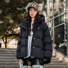 18286少女白鸭绒短款羽绒服女大童连帽宽松加厚保暖面包服外套