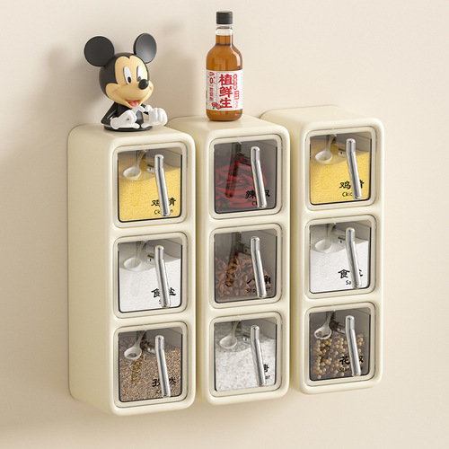 Wall-mounted seasoning box household combination set kitchen punch-free salt pepper seasoning multi-functional plastic seasoning jar