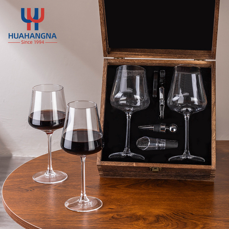 Hot-Selling Red Wine Glass Gift Box in Stock Wooden Champagne Glass Wooden Box Wine Accessories Bottle Opener Gift Box Set