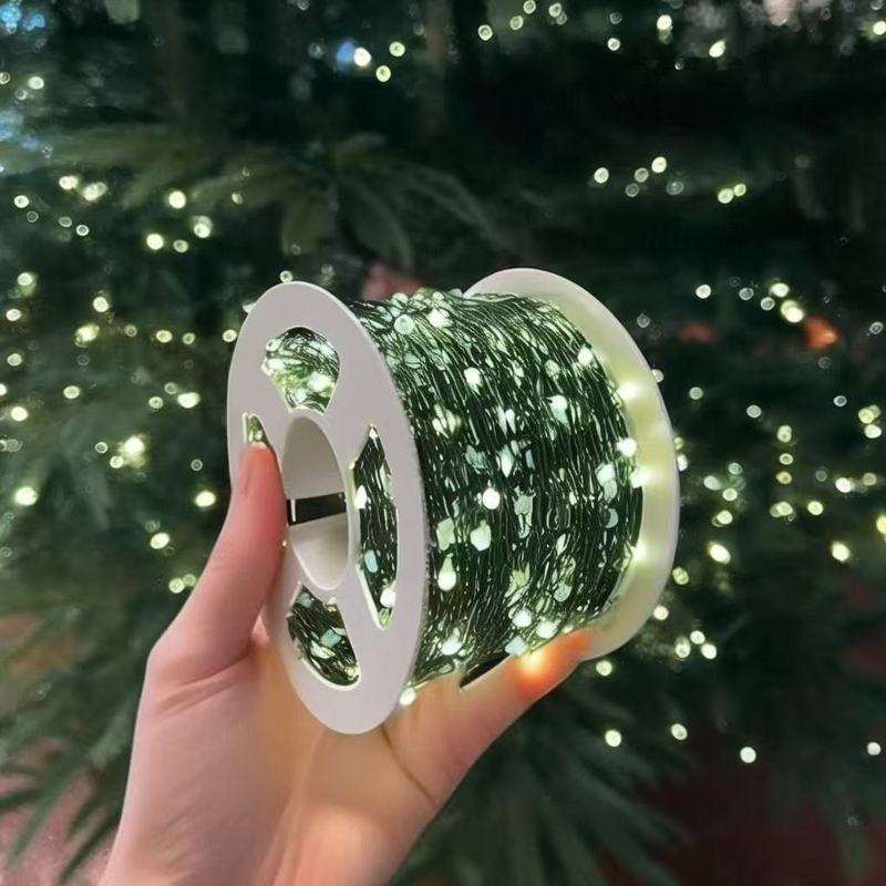 プラグインクリスマスツリー銅線ライト緑色のライン星空リモコンストリングライト装飾緑の植物雰囲気ライトガーランドライト付き|undefined