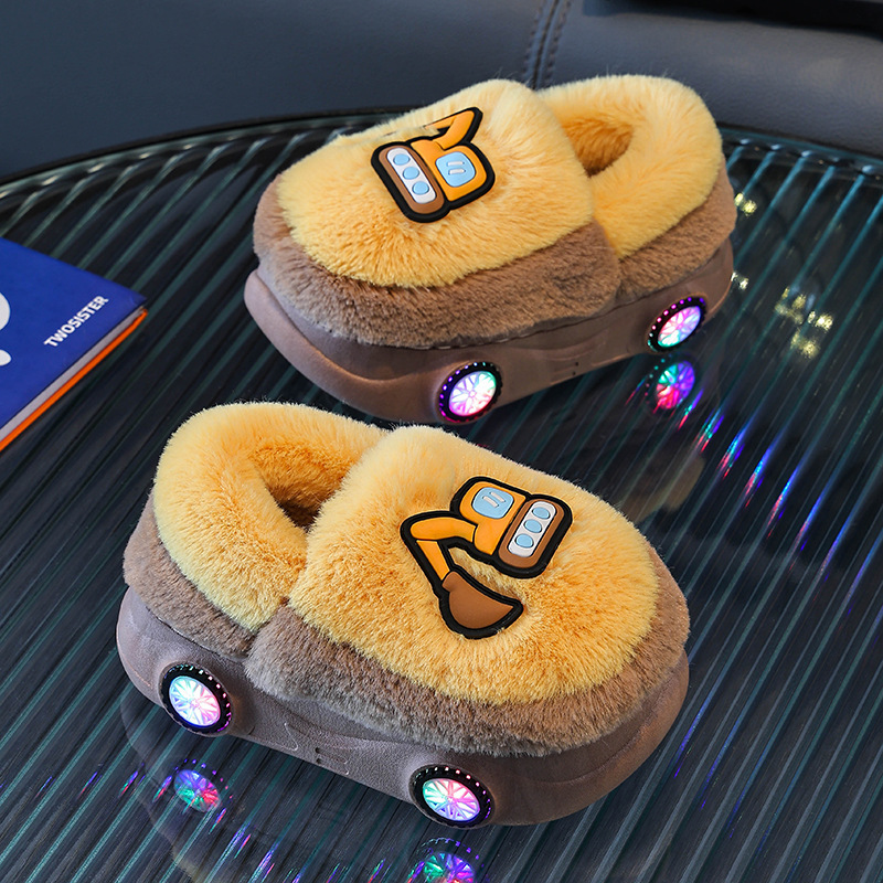 Children's cotton slippers boys winter new 1-3 years old 2 cartoon room with velvet warm bag heel home baby cotton shoes