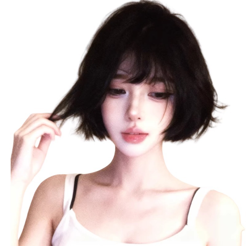 Parrucca Koni da donna a testa piena, capelli corti e lisci, frangia elegante, voluminosa parrucca bobo coreana naturale che modella il viso