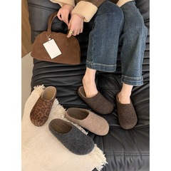 加绒勃肯鞋女厚底半拖秋冬新款毛毛拖鞋女外穿一脚蹬包头拖
