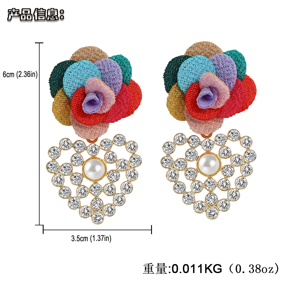 Pendientes De Diamantes De Aleación En Forma De Corazón De Flor De Tela Coreana display picture 17