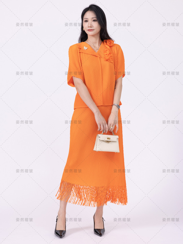 气质女装高级感度假风连衣裙三宅一生褶皱时尚大码两件套百褶长裙|undefined