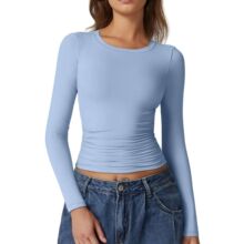Long sleeved short top with exposed navel ¶Ě�L��̿�����Ů