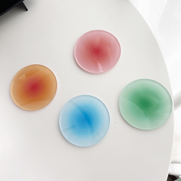 Simple ins estilo acrílico posavasos ronda puesta de sol gradiente Nordic accesorios tiro decoración aislamiento térmico