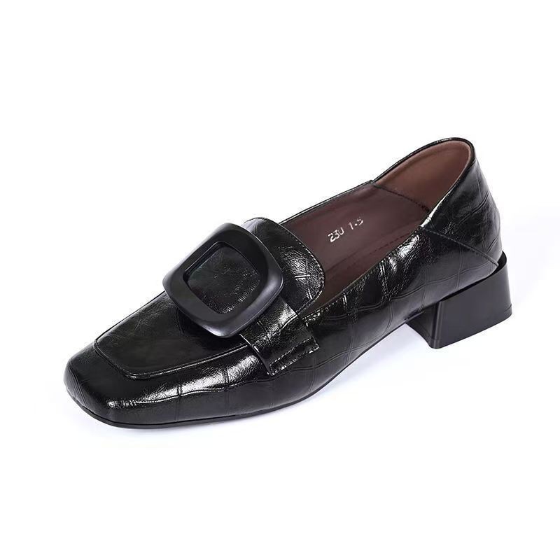 British Retro Women's Loafers Square-toed Soft Leather Shoes_voghion.com