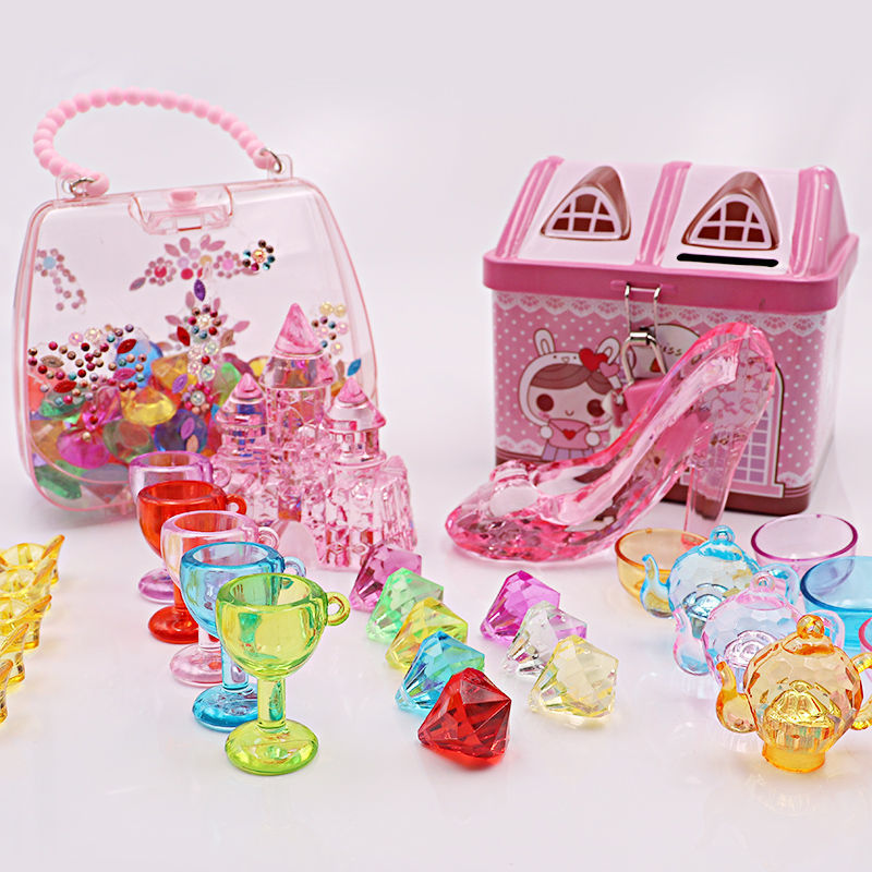 children gemstone Toys Crystal girl Plastic bead Acrylic Seven color princess Treasure Chest Treasure