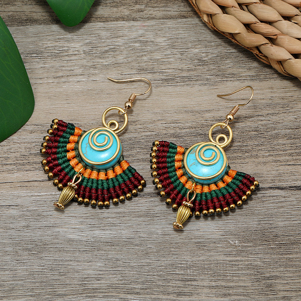 Small design ethnic woven retro elegant earrings handmade